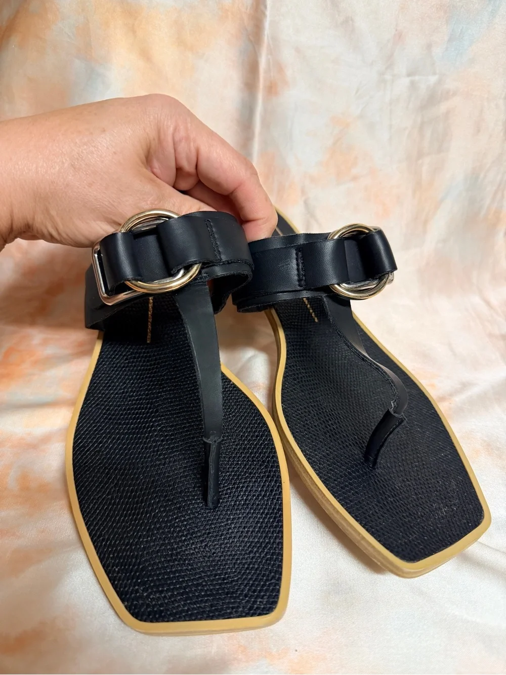 Dolce Vita Black Thong Sandals with Gold Buckle